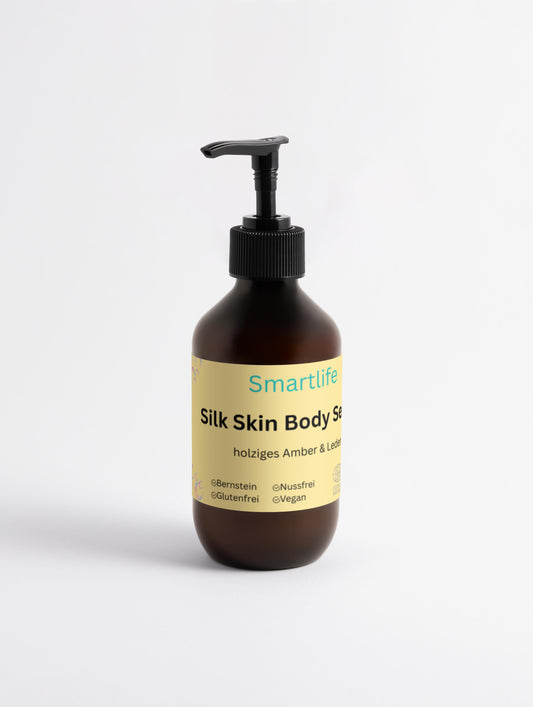 🌿🕊️ Silk Skin Body Serum, holziges Amber & Leder